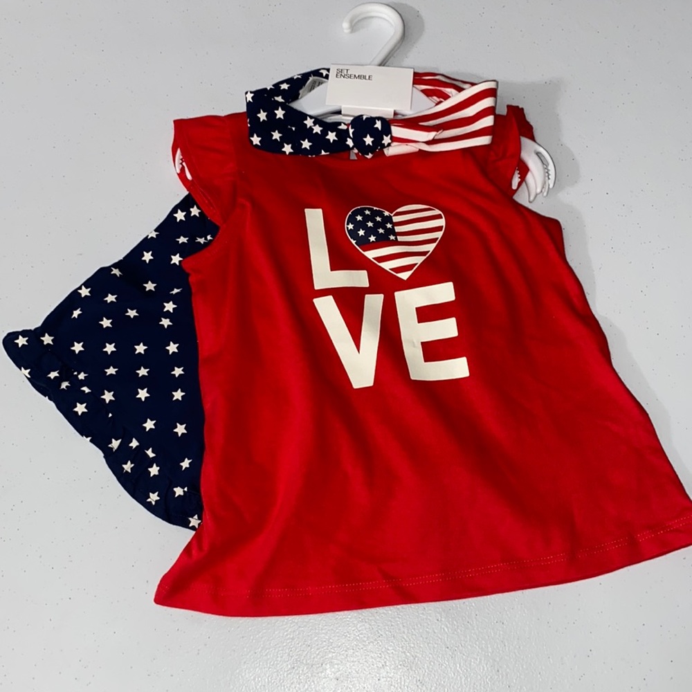 H&M Fourth Of July Baby Girl 3 Piece Patriotic Outfit Size 18 Months NWT